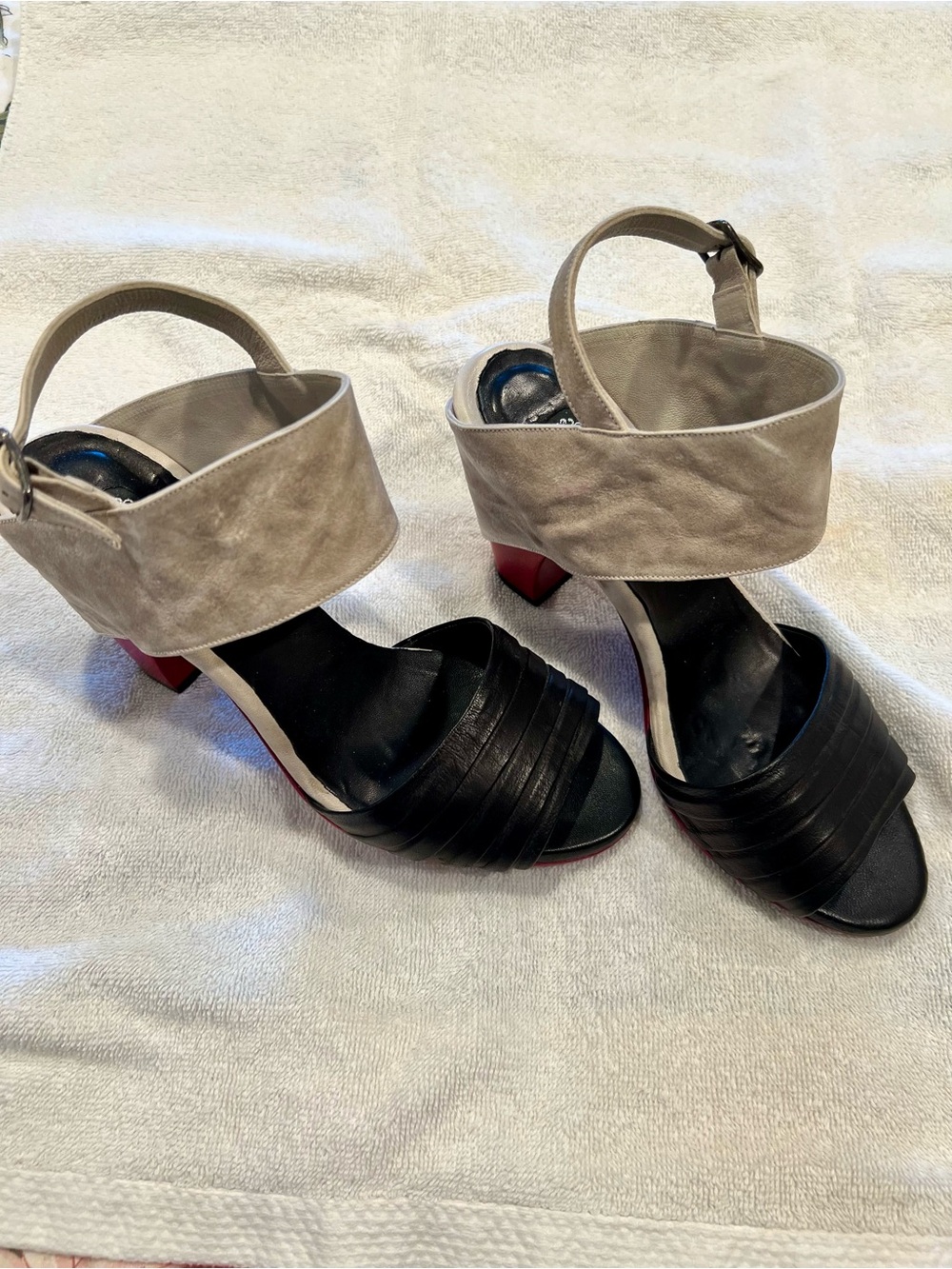 Stylish Beige and Black Women's Block Heel Sandals